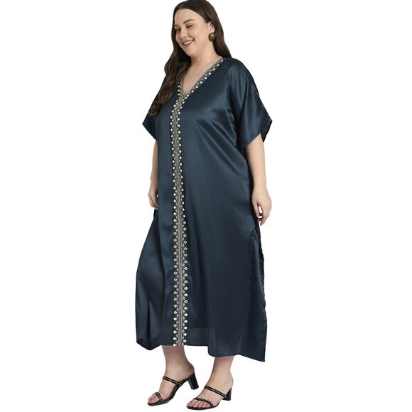 Gypsie Blu Long Satin Caftan Nighty Plus Dress Evening Wear Party Maxi Dresses - Picture 4 of 6